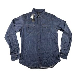 Diesel Sonora Button Down Shirt Men L Blue Denim 100% Cotton Long Sleeve Western